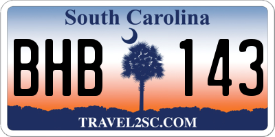 SC license plate BHB143