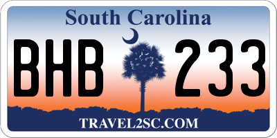 SC license plate BHB233
