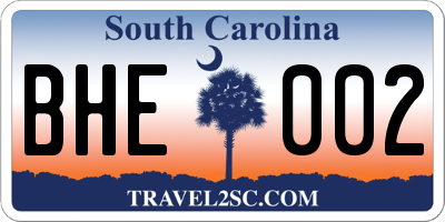SC license plate BHE002