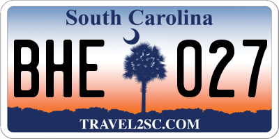 SC license plate BHE027