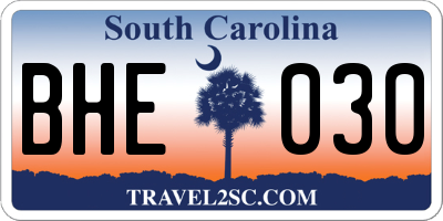 SC license plate BHE030