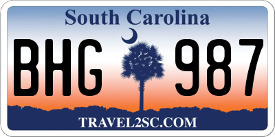 SC license plate BHG987