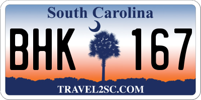 SC license plate BHK167