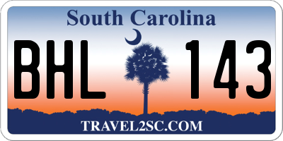 SC license plate BHL143