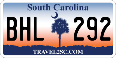 SC license plate BHL292