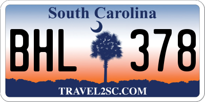 SC license plate BHL378
