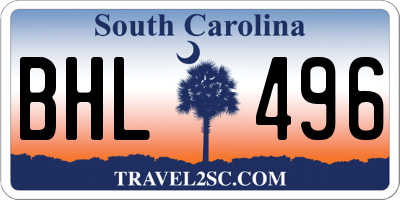 SC license plate BHL496