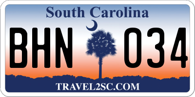 SC license plate BHN034