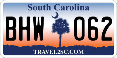 SC license plate BHW062