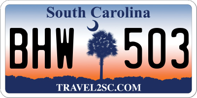 SC license plate BHW503