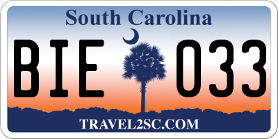 SC license plate BIE033