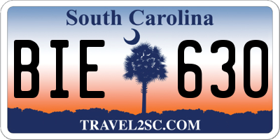 SC license plate BIE630