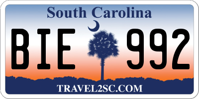 SC license plate BIE992