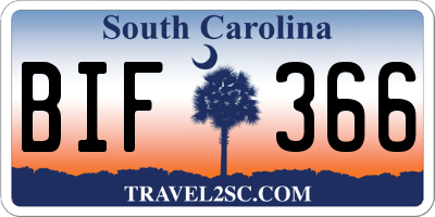 SC license plate BIF366