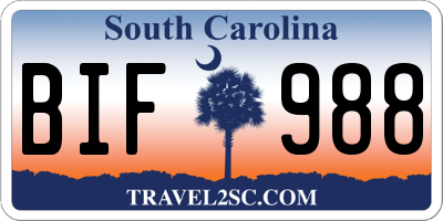 SC license plate BIF988