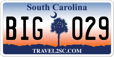 SC license plate BIG029