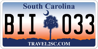 SC license plate BII033