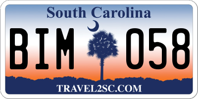 SC license plate BIM058
