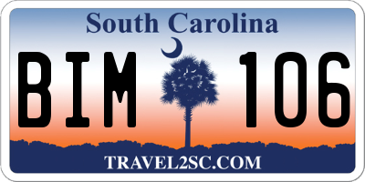 SC license plate BIM106