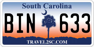 SC license plate BIN633