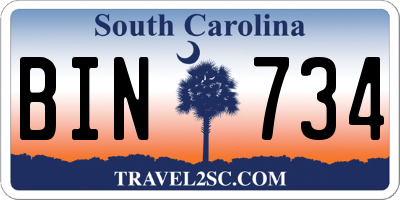 SC license plate BIN734