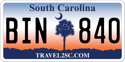 SC license plate BIN840