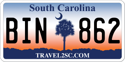 SC license plate BIN862