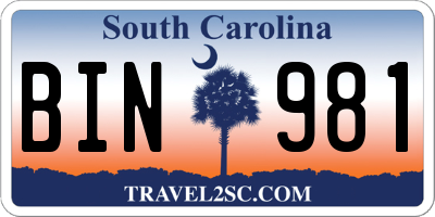 SC license plate BIN981