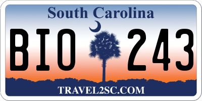SC license plate BIO243