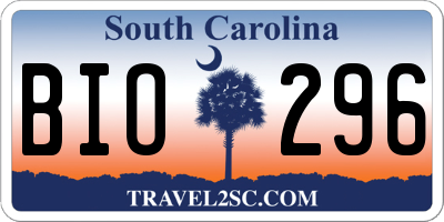 SC license plate BIO296