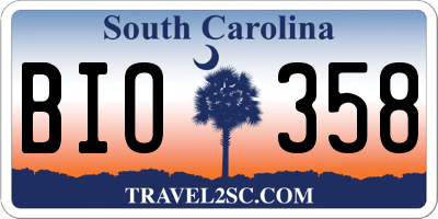 SC license plate BIO358