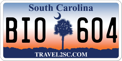 SC license plate BIO604