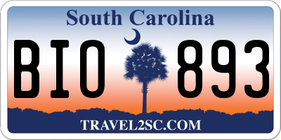 SC license plate BIO893