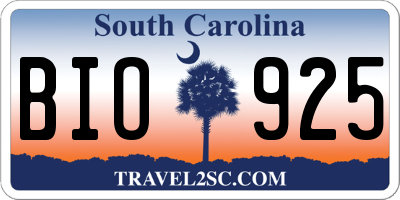 SC license plate BIO925