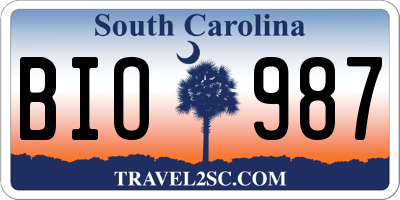 SC license plate BIO987
