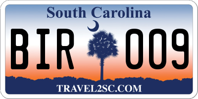 SC license plate BIR009