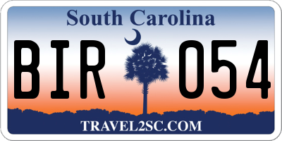SC license plate BIR054