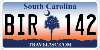 SC license plate BIR142