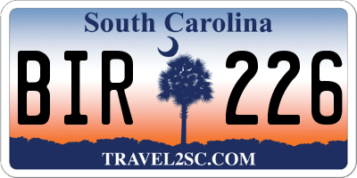 SC license plate BIR226