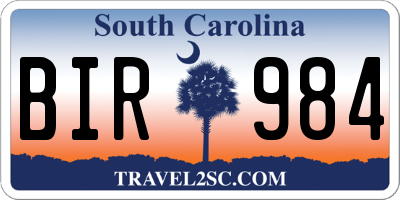 SC license plate BIR984