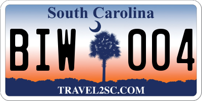 SC license plate BIW004