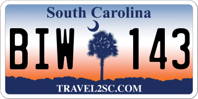SC license plate BIW143