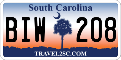SC license plate BIW208
