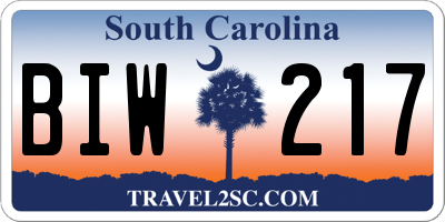 SC license plate BIW217
