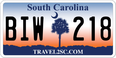 SC license plate BIW218