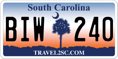 SC license plate BIW240