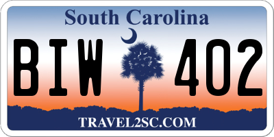 SC license plate BIW402