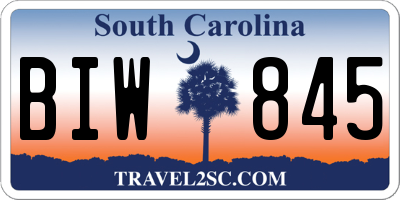 SC license plate BIW845