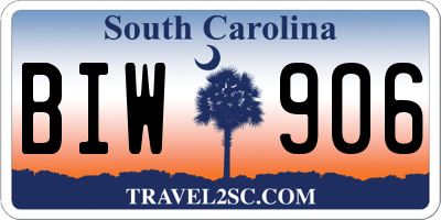 SC license plate BIW906