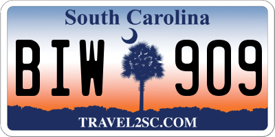 SC license plate BIW909